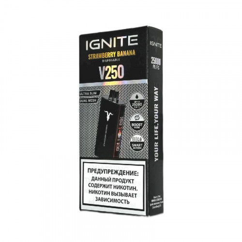 Электронная сигарета Ignite V250 Black 25000 затяжек - Strawberry Banana (Клубника банан)